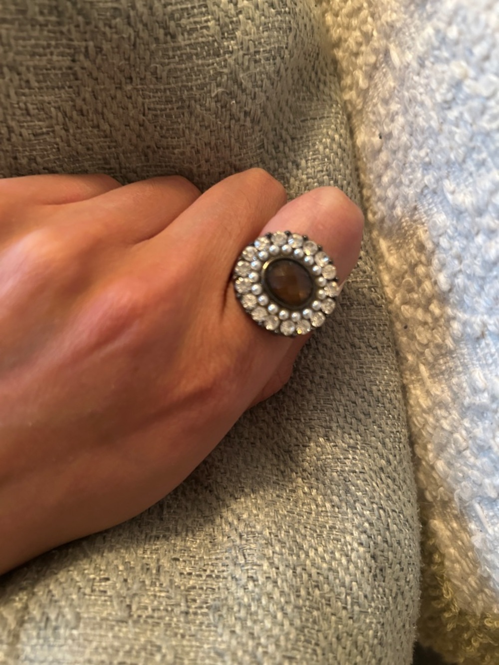 Crystal Halo Statement Ring with Brown Center